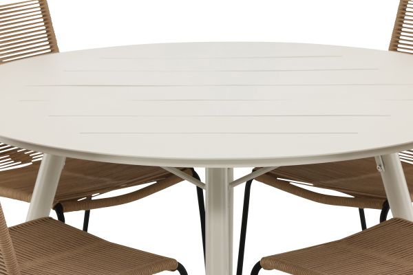 Imagine Masa de dining Lina - Bej - Rotunda 120 cm - Scaun Lindos - Alu negru / Șnur latte_4