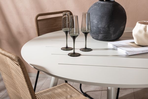 Imagine Masa de dining Lina - Bej - Rotunda 120 cm - Scaun Lindos - Alu negru / Șnur latte_4