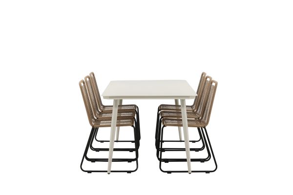 Imagine Masa de dining Lina - Bej - 200*90 - Scaun empilabil Lindos - Aluminiu negru / Sfoara latte_6