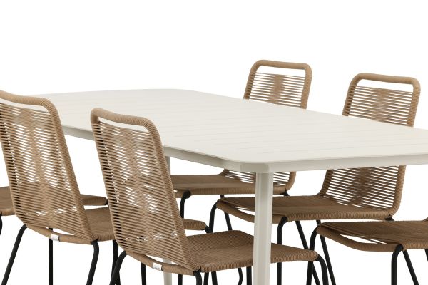 Imagine Masa de dining Lina - Bej - 200*90 - Scaun empilabil Lindos - Aluminiu negru / Sfoara latte_6