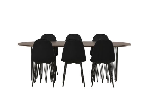 Imagine Masa ovală de dining Stone - Negru / Furnir Mocca + Scaun de dining Polar - Picioare negre / Catifea neagră _6