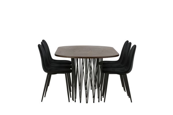 Imagine Masa ovală de dining Stone - Negru / Furnir Mocca + Scaun de dining Polar - Picioare negre / Catifea neagră _6