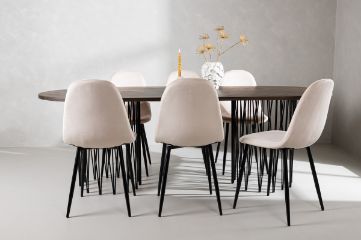 Imagine Masa ovala de dining Stone - Negru / Furnir Mocca + Scaun de dining Polar - Picioare Negre / Catifea Bej _6