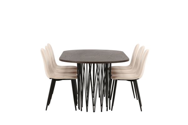 Imagine Masa ovala de dining Stone - Negru / Furnir Mocca + Scaun de dining Polar - Picioare Negre / Catifea Bej _6