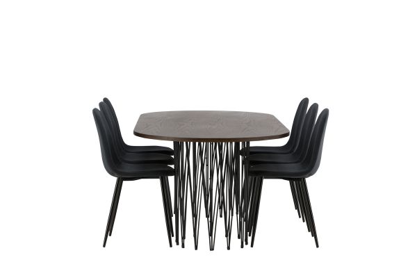 Imagine Masa de dining ovala din piatra - Negru / Furnir Mocca + Scaun de dining Polar - Picioare Negre - Material Negru _6