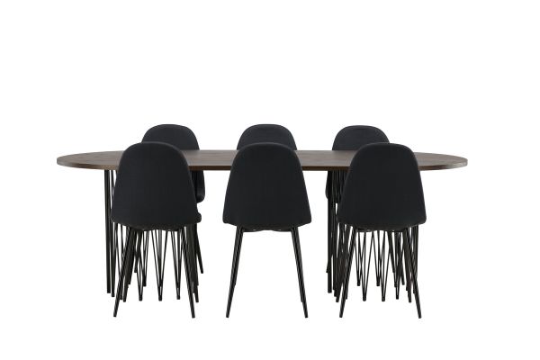 Imagine Masa de dining ovala din piatra - Negru / Furnir Mocca + Scaun de dining Polar - Picioare Negre - Material Negru _6