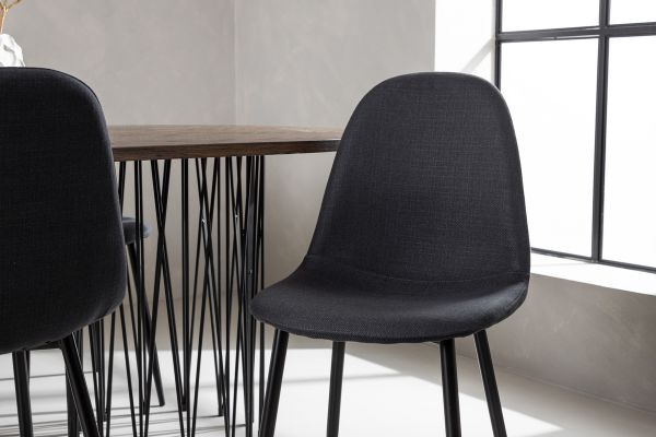 Imagine Masa de dining ovala din piatra - Negru / Furnir Mocca + Scaun de dining Polar - Picioare Negre - Material Negru _6