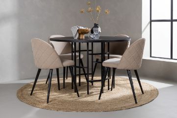 Imagine Masa de Dining Copenhaga - Negru / Furnir Negru + Scaun cu Fire Velur - Negru / Material Bej (Poliester din in) _4