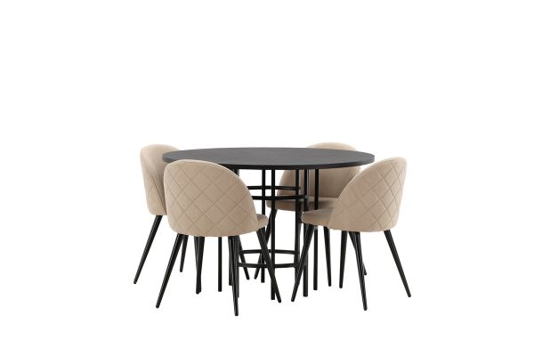 Imagine Masa de Dining Copenhaga - Negru / Furnir Negru + Scaun cu Fire Velur - Negru / Material Bej (Poliester din in) _4