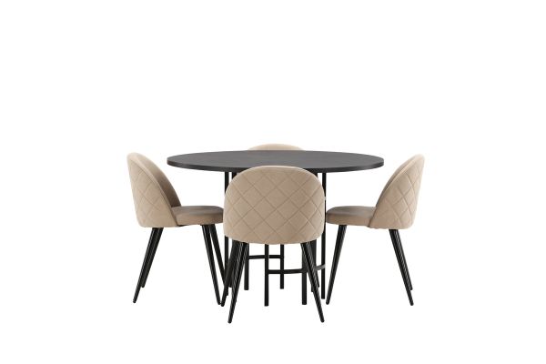 Imagine Masa de Dining Copenhaga - Negru / Furnir Negru + Scaun cu Fire Velur - Negru / Material Bej (Poliester din in) _4