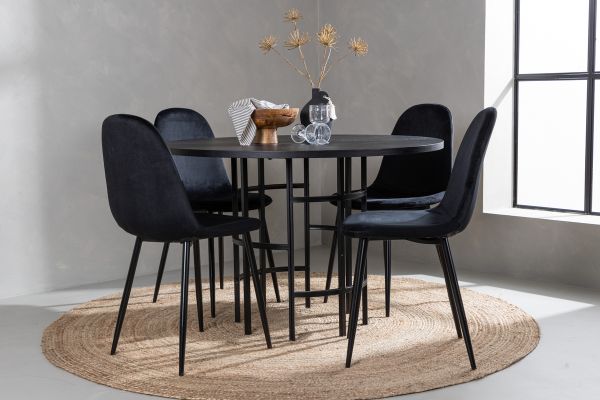 Imagine Masa de dining Copenhagen - Negru / Furnir negru + Scaun de dining Polar - Picioare negre / Catifea neagra _4