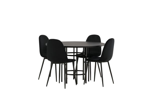 Imagine Masa de dining Copenhagen - Negru / Furnir negru + Scaun de dining Polar - Picioare negre / Catifea neagra _4