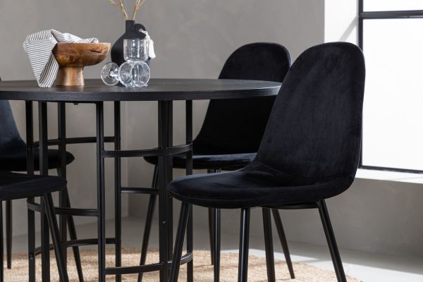 Imagine Masa de dining Copenhagen - Negru / Furnir negru + Scaun de dining Polar - Picioare negre / Catifea neagra _4