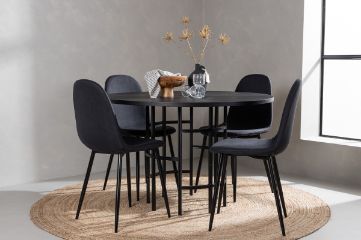 Imagine Masa de dining Copenhagen - Negru / Furnir negru + Scaun de dining Polar - Picioare negre - Material negru _4