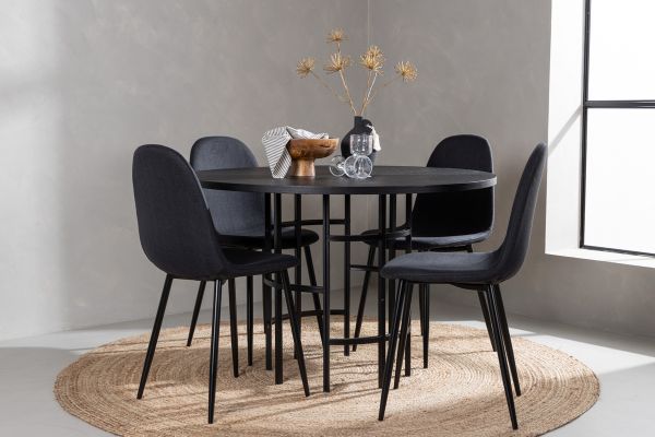 Imagine Masa de dining Copenhagen - Negru / Furnir negru + Scaun de dining Polar - Picioare negre - Material negru _4