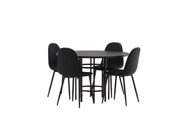 Imagine Masa de dining Copenhagen - Negru / Furnir negru + Scaun de dining Polar - Picioare negre - Material negru _4