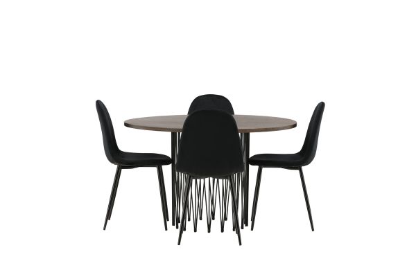 Imagine Masa rotunda de dining Stone - Negru / Furnir Mocca + Scaun de dining Polar - Picioare negre / Catifea neagra _4