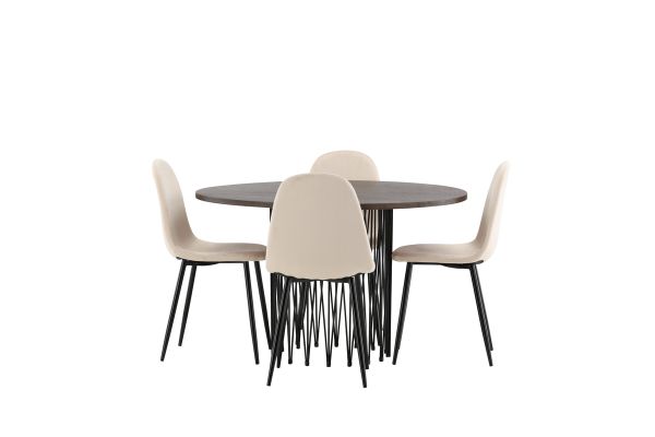 Imagine Masa de dining rotunda Stone - Negru / Furnir de Mocca + Scaun de dining Polar - Picioare Negre / Catifea Bej _4