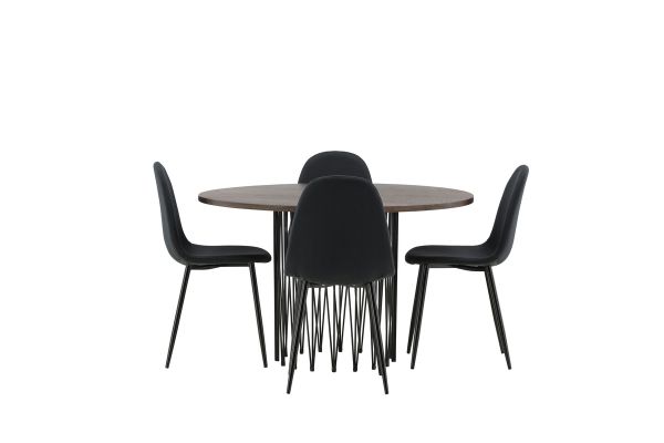 Imagine Masa de dining rotunda - Negru / Furnir de Moca + Scaun de dining Polar - Picioare negre - Material negru_4