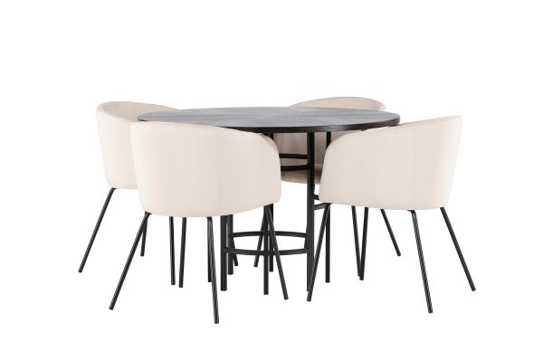 Imagine Masa de dining Copenhagen - MDF maro / furnir de nuc + Scaun Berit - Negru / Catifea bej _4