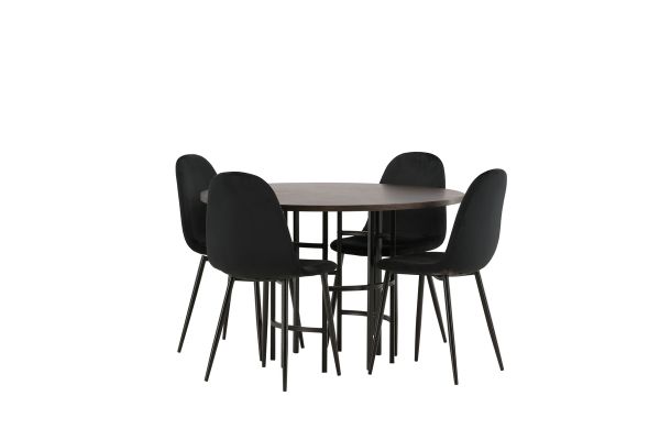 Imagine Masa de dining Copenhaga - Negru / Furnir de Mocca + Scaun de dining Polar - Picioare Negre / Catifea Neagra _4