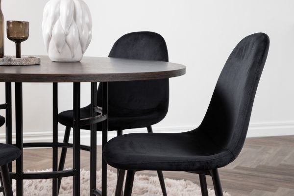 Imagine Masa de dining Copenhaga - Negru / Furnir de Mocca + Scaun de dining Polar - Picioare Negre / Catifea Neagra _4