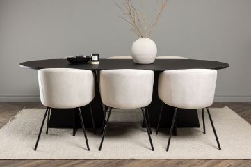 Imagine Masa ovala de dining Bootcut - Negru / Furnir Negru + Scaun Berit - Negru / Catifea Bej _6