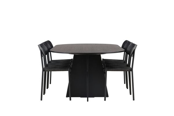 Imagine Masa de dining ovală Bootcut - Negru / Furnir Negru + Scaun de dining Polly - Negru / Furnir Negru _6