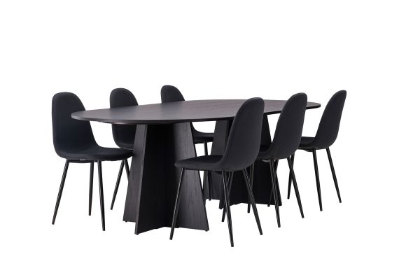 Imagine Masa ovală pentru dining Bootcut - Negru / Faner negru +Scaun de dining Polar - Picioare negre - Material negru _6