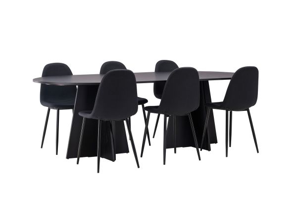 Imagine Masa ovală pentru dining Bootcut - Negru / Faner negru +Scaun de dining Polar - Picioare negre - Material negru _6