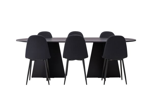 Imagine Masa ovală pentru dining Bootcut - Negru / Faner negru +Scaun de dining Polar - Picioare negre - Material negru _6