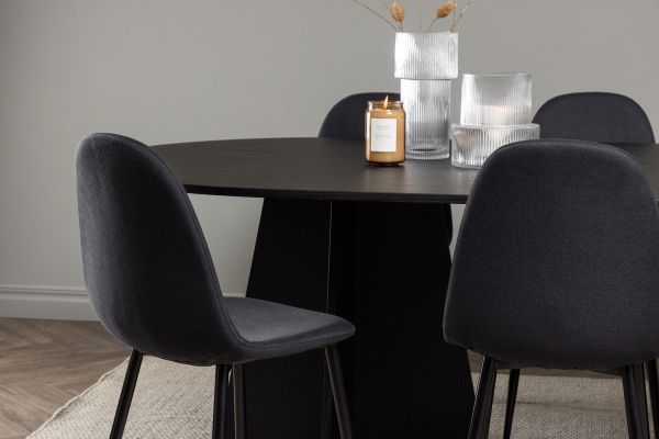 Imagine Masa ovală pentru dining Bootcut - Negru / Faner negru +Scaun de dining Polar - Picioare negre - Material negru _6