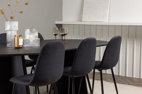 Imagine Masa ovală pentru dining Bootcut - Negru / Faner negru +Scaun de dining Polar - Picioare negre - Material negru _6