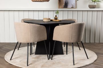 Imagine Masa rotunda pentru dining Bootcut - Negru / Faner negru + Scaun Berit - Negru / Stofa bej (poliester in) _4