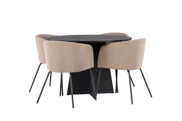 Imagine Masa rotunda pentru dining Bootcut - Negru / Faner negru + Scaun Berit - Negru / Stofa bej (poliester in) _4