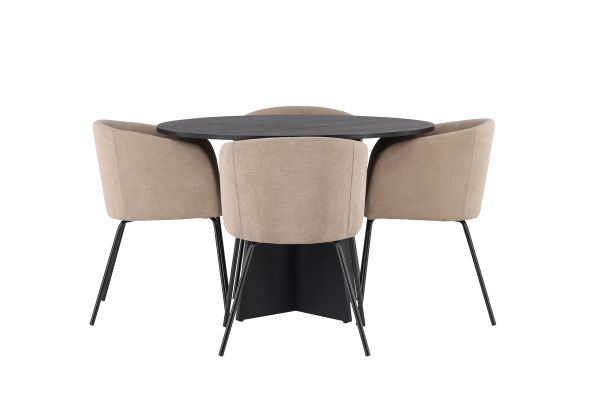 Imagine Masa rotunda pentru dining Bootcut - Negru / Faner negru + Scaun Berit - Negru / Stofa bej (poliester in) _4