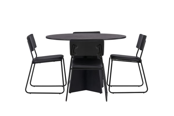 Imagine Masa de dining rotunda Bootcut - Negru / Negru Fanéer + Scaun Kenth - Negru / Piele neagră PU _4