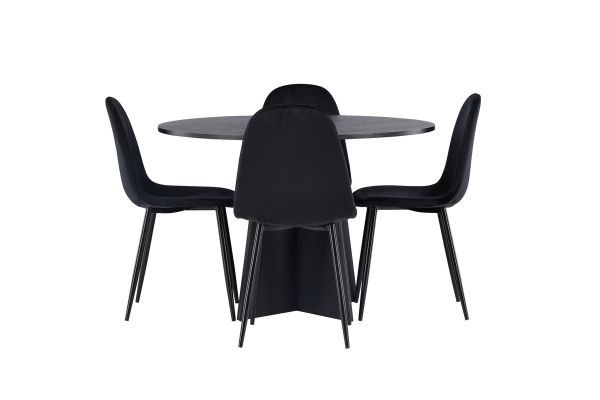 Imagine Masa de Dining Bootcut rotunda - Negru / Faner negru + Scaun de Dining Polar - Picioare negre / Catifea neagră _4