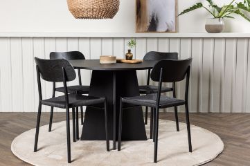 Imagine Traduceți complet Tabel de dining rotund Bootcut - Negru / Faner neagră + Scaun de dining Polly - Negru / Negru _4