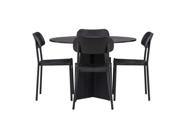 Imagine Traduceți complet Tabel de dining rotund Bootcut - Negru / Faner neagră + Scaun de dining Polly - Negru / Negru _4