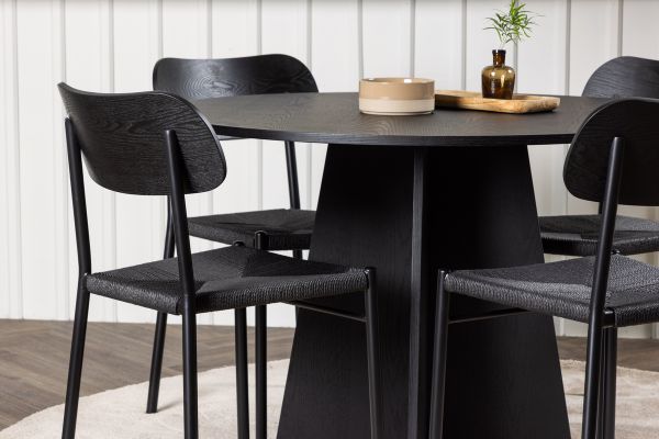 Imagine Traduceți complet Tabel de dining rotund Bootcut - Negru / Faner neagră + Scaun de dining Polly - Negru / Negru _4