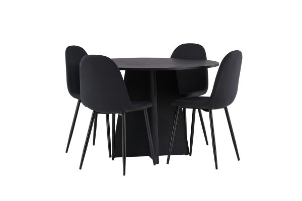 Imagine Masă rotundă de dining Bootcut - Negru / Faner de culoare neagră + Scaun de dining Polar - Picioare negre - Material negru _4