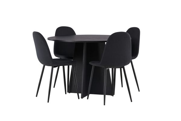 Imagine Masă rotundă de dining Bootcut - Negru / Faner de culoare neagră + Scaun de dining Polar - Picioare negre - Material negru _4