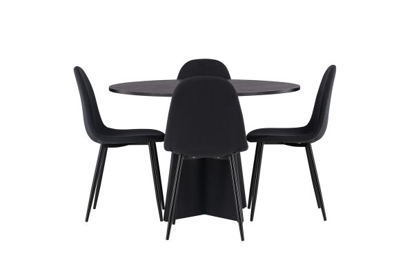 Imagine Masă rotundă de dining Bootcut - Negru / Faner de culoare neagră + Scaun de dining Polar - Picioare negre - Material negru _4