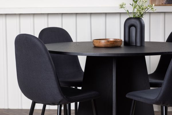 Imagine Masă rotundă de dining Bootcut - Negru / Faner de culoare neagră + Scaun de dining Polar - Picioare negre - Material negru _4