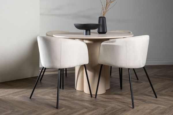 Imagine Masa de dining Olivia-WhiteWashVeneer+ Scaun Berit-Negru/BejVelvet_4