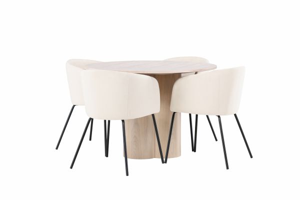 Imagine Masa de dining Olivia-WhiteWashVeneer+ Scaun Berit-Negru/BejVelvet_4