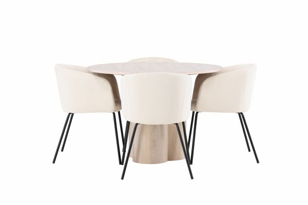 Imagine Masa de dining Olivia-WhiteWashVeneer+ Scaun Berit-Negru/BejVelvet_4