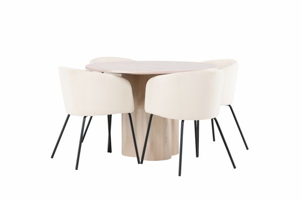 Imagine Masa de dining Olivia-WhiteWashVeneer+ Scaun Berit-Negru/BejVelvet_4