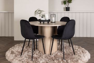 Imagine Masa de dining Olivia-WhiteWashVeneer+ Scaun de dining Polar- picioare negre/ catifea neagra_4